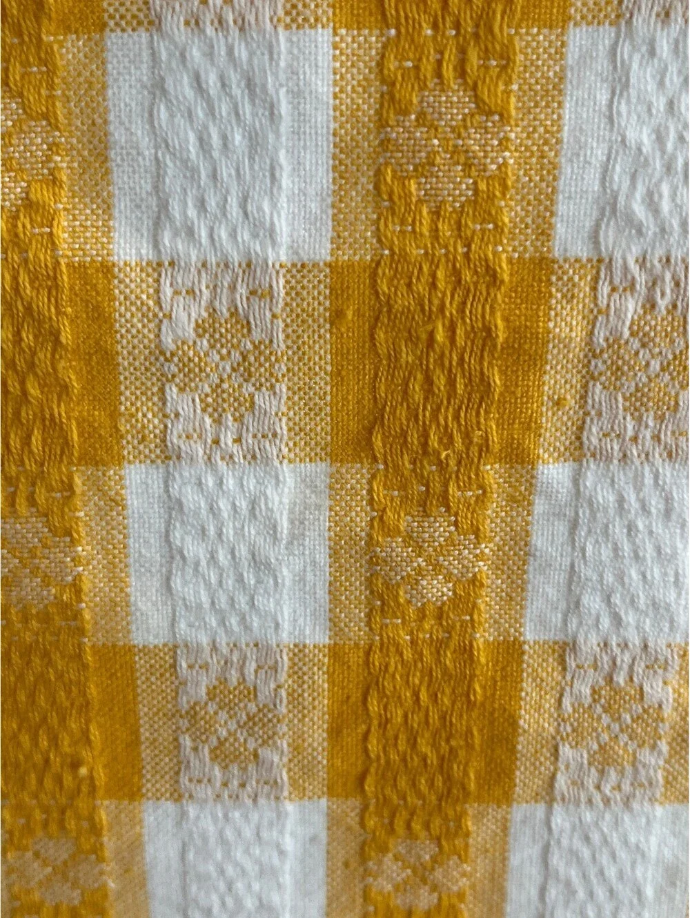 Vintage Full Feedsack Yellow Gingham Clover Checked Material 48 X 48